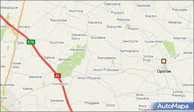 mapa Stanisławów gmina Oporów, Stanisławów gmina Oporów na mapie Targeo