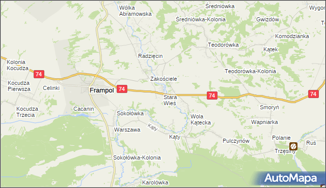 mapa Stara Wieś gmina Frampol, Stara Wieś gmina Frampol na mapie Targeo