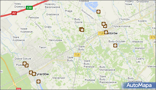 mapa Stare Budy gmina Jaktorów, Stare Budy gmina Jaktorów na mapie Targeo