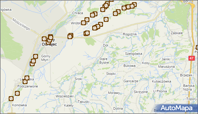 mapa Stare Bystre, Stare Bystre na mapie Targeo