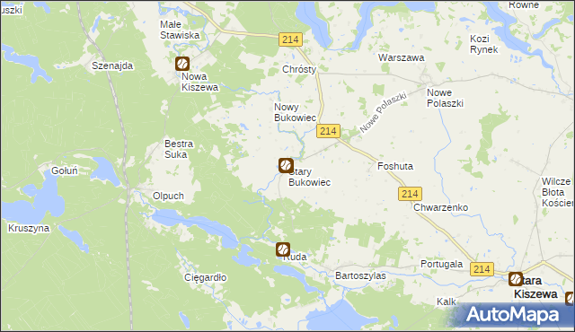 mapa Stary Bukowiec gmina Stara Kiszewa, Stary Bukowiec gmina Stara Kiszewa na mapie Targeo