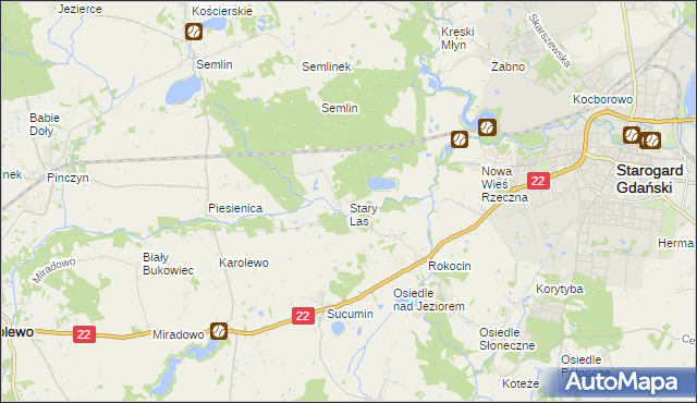 mapa Stary Las gmina Starogard Gdański, Stary Las gmina Starogard Gdański na mapie Targeo