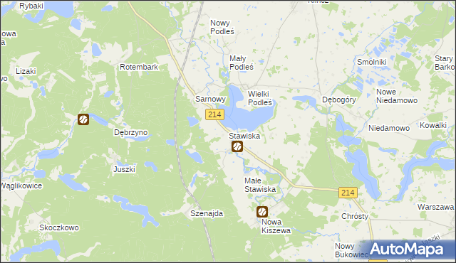 mapa Stawiska gmina Kościerzyna, Stawiska gmina Kościerzyna na mapie Targeo