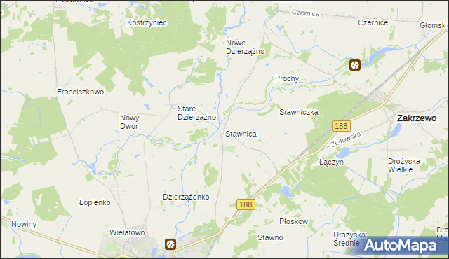 mapa Stawnica gmina Złotów, Stawnica gmina Złotów na mapie Targeo