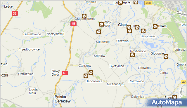 mapa Steblów gmina Cisek, Steblów gmina Cisek na mapie Targeo