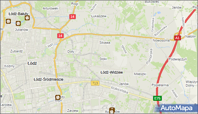 mapa Stoki gmina Łódź, Stoki gmina Łódź na mapie Targeo
