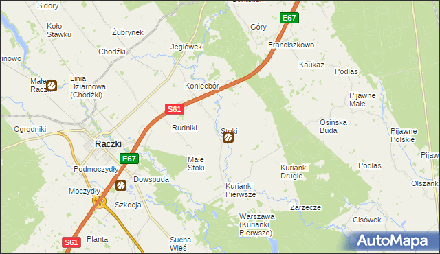mapa Stoki gmina Raczki, Stoki gmina Raczki na mapie Targeo