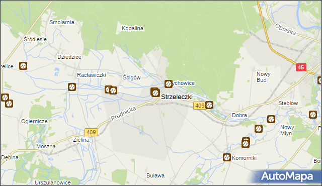 mapa Strzeleczki, Strzeleczki na mapie Targeo