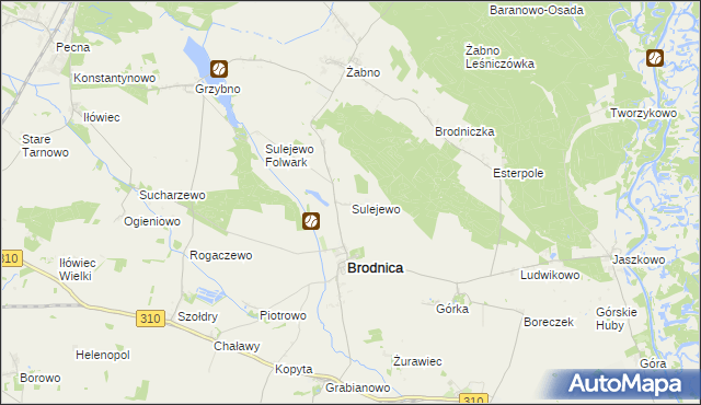 mapa Sulejewo gmina Brodnica, Sulejewo gmina Brodnica na mapie Targeo