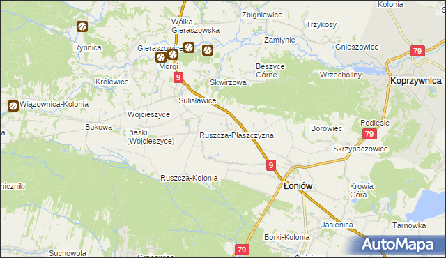mapa Suliszów gmina Łoniów, Suliszów gmina Łoniów na mapie Targeo