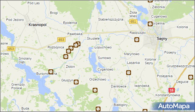 mapa Sumowo gmina Sejny, Sumowo gmina Sejny na mapie Targeo