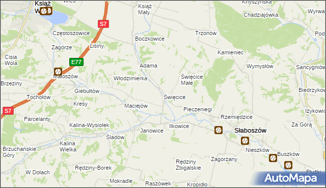 mapa Święcice gmina Słaboszów, Święcice gmina Słaboszów na mapie Targeo
