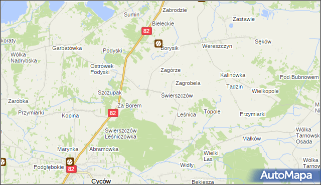 mapa Świerszczów gmina Cyców, Świerszczów gmina Cyców na mapie Targeo