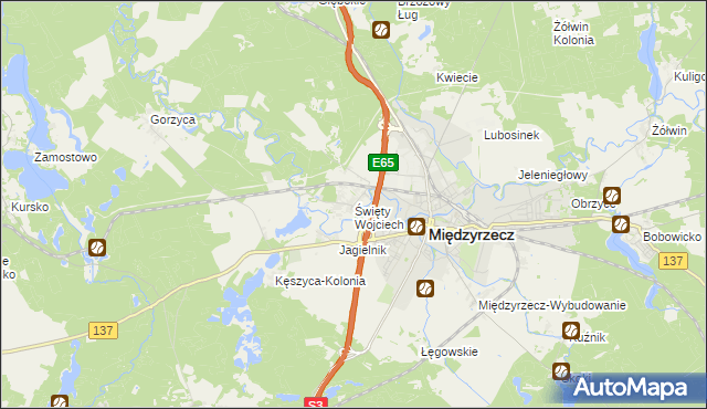 mapa Święty Wojciech gmina Międzyrzecz, Święty Wojciech gmina Międzyrzecz na mapie Targeo