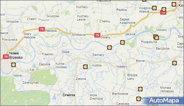 mapa Świniary gmina Drwinia, Świniary gmina Drwinia na mapie Targeo