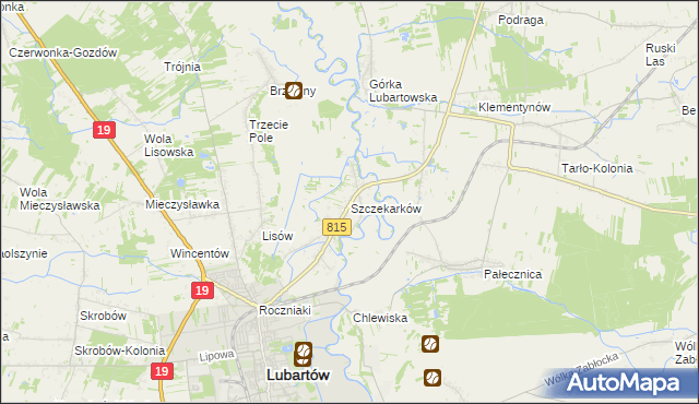 mapa Szczekarków gmina Lubartów, Szczekarków gmina Lubartów na mapie Targeo