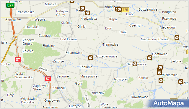 mapa Szczepanowice gmina Słomniki, Szczepanowice gmina Słomniki na mapie Targeo