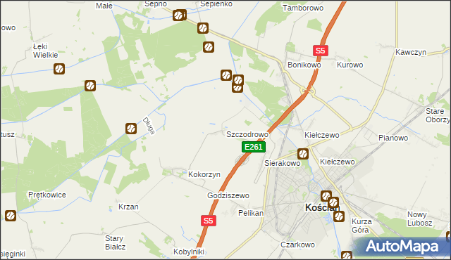 mapa Szczodrowo gmina Kościan, Szczodrowo gmina Kościan na mapie Targeo