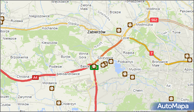 mapa Szczyglice gmina Zabierzów, Szczyglice gmina Zabierzów na mapie Targeo