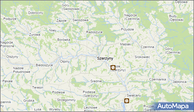 mapa Szerzyny, Szerzyny na mapie Targeo