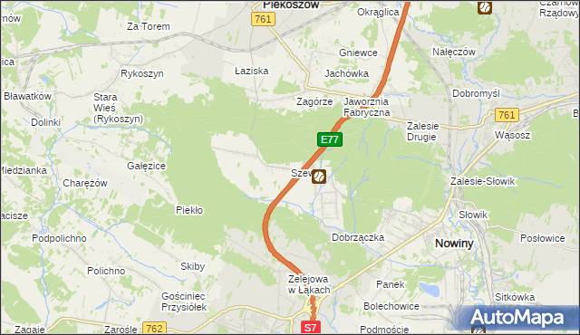 mapa Szewce gmina Sitkówka-Nowiny, Szewce gmina Sitkówka-Nowiny na mapie Targeo