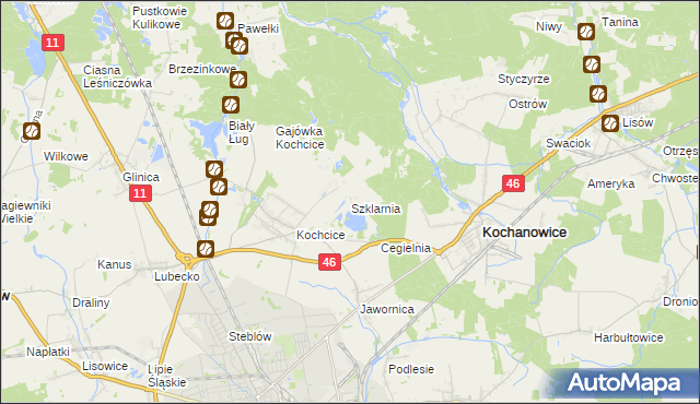 mapa Szklarnia gmina Kochanowice, Szklarnia gmina Kochanowice na mapie Targeo