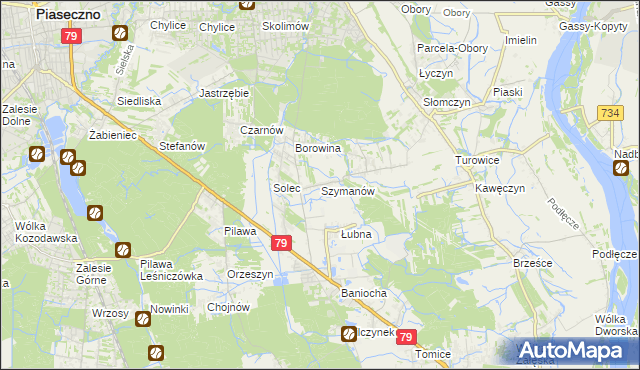 mapa Szymanów gmina Góra Kalwaria, Szymanów gmina Góra Kalwaria na mapie Targeo