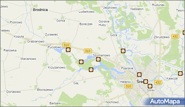 mapa Szymanowo gmina Śrem, Szymanowo gmina Śrem na mapie Targeo