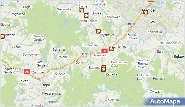 mapa Szymbark gmina Gorlice, Szymbark gmina Gorlice na mapie Targeo