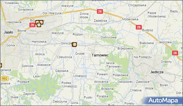 mapa Tarnowiec powiat jasielski, Tarnowiec powiat jasielski na mapie Targeo