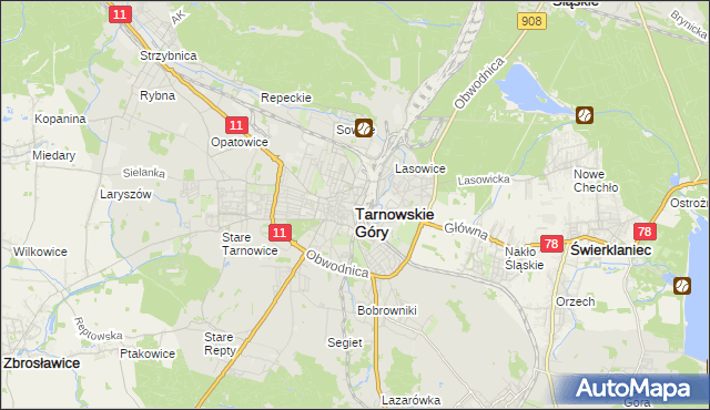 mapa Tarnowskie Góry, Tarnowskie Góry na mapie Targeo