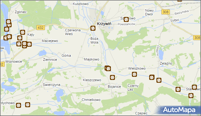 mapa Teklimyśl gmina Krzywiń, Teklimyśl gmina Krzywiń na mapie Targeo