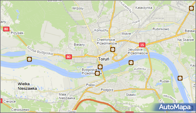 mapa Torunia, Toruń na mapie Targeo