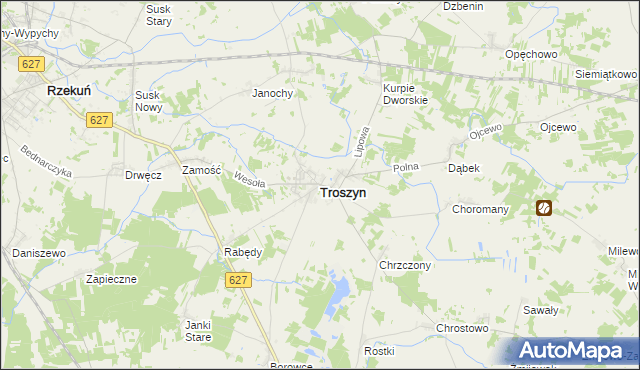 mapa Troszyn powiat ostrołęcki, Troszyn powiat ostrołęcki na mapie Targeo