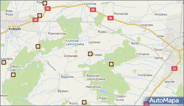 mapa Trzaski gmina Zduny, Trzaski gmina Zduny na mapie Targeo