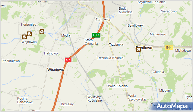 mapa Trzcianka-Kolonia gmina Szydłowo, Trzcianka-Kolonia gmina Szydłowo na mapie Targeo