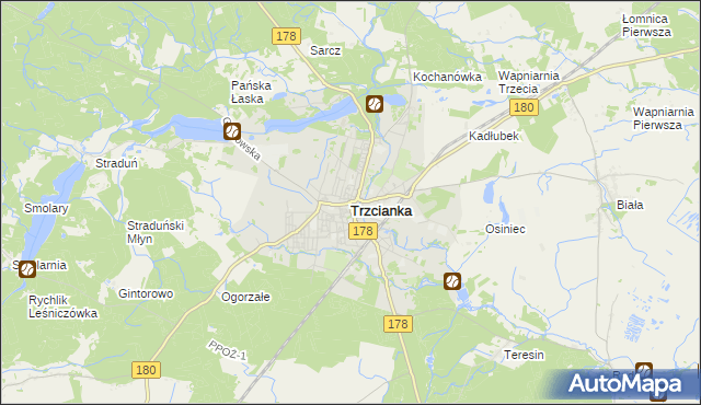 mapa Trzcianka powiat czarnkowsko-trzcianecki, Trzcianka powiat czarnkowsko-trzcianecki na mapie Targeo