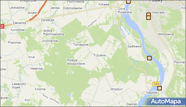 mapa Trzcianki gmina Janowiec, Trzcianki gmina Janowiec na mapie Targeo