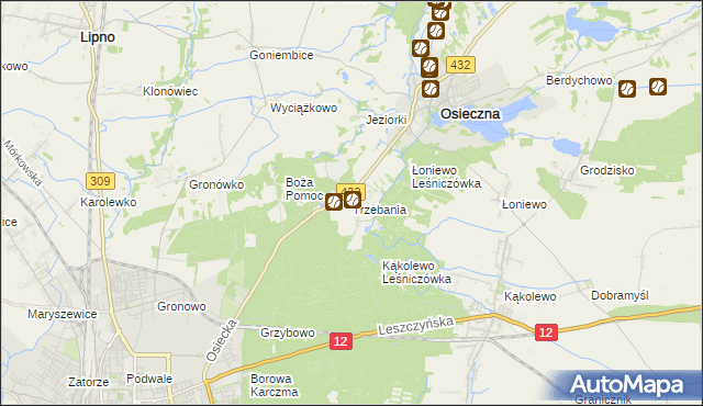 mapa Trzebania, Trzebania na mapie Targeo