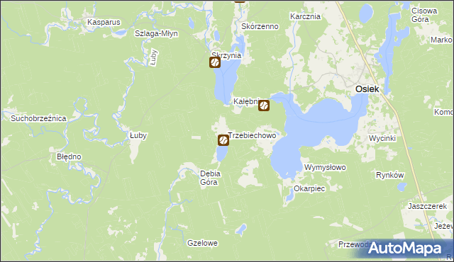 mapa Trzebiechowo gmina Osiek, Trzebiechowo gmina Osiek na mapie Targeo