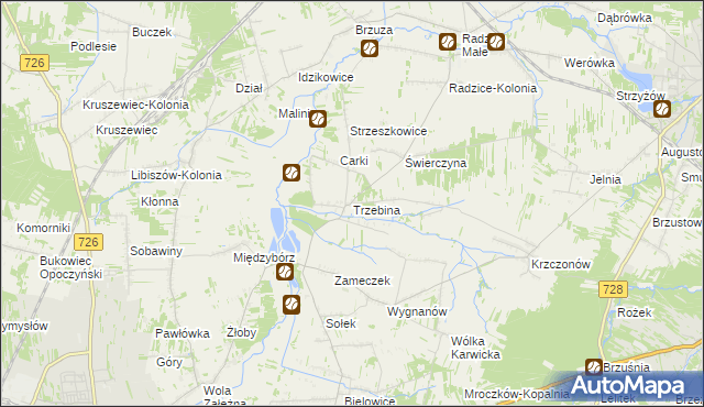 mapa Trzebina gmina Drzewica, Trzebina gmina Drzewica na mapie Targeo