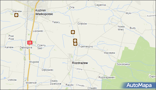 mapa Trzemeszno gmina Rozdrażew, Trzemeszno gmina Rozdrażew na mapie Targeo