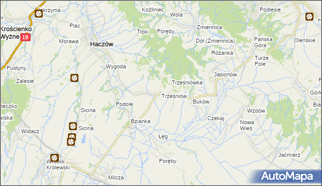 mapa Trześniów gmina Haczów, Trześniów gmina Haczów na mapie Targeo