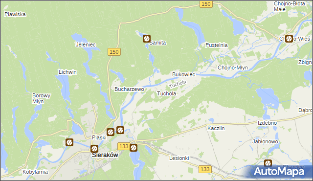 mapa Tuchola gmina Sieraków, Tuchola gmina Sieraków na mapie Targeo