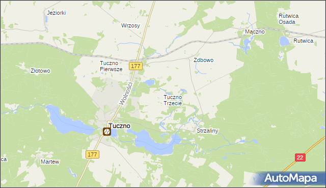 mapa Tuczno Trzecie, Tuczno Trzecie na mapie Targeo