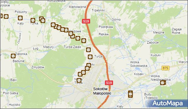 mapa Turza gmina Sokołów Małopolski, Turza gmina Sokołów Małopolski na mapie Targeo