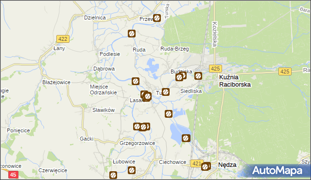 mapa Turze gmina Kuźnia Raciborska, Turze gmina Kuźnia Raciborska na mapie Targeo