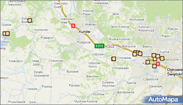 mapa Udziców, Udziców na mapie Targeo