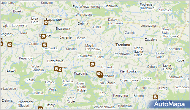 mapa Ujazd gmina Trzciana, Ujazd gmina Trzciana na mapie Targeo