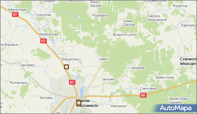 mapa Ulaski gmina Czerwonka, Ulaski gmina Czerwonka na mapie Targeo